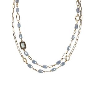 Zara Gold-Tone Layered Necklace with Pale Blue Beads